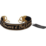 Dolce & Gabbana Black Gold Logo Print Brass Bag Shoulder Strap WMB270