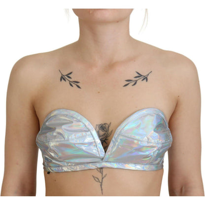 Dolce & Gabbana Silver Holographic Effect Bustier Brassiere Top