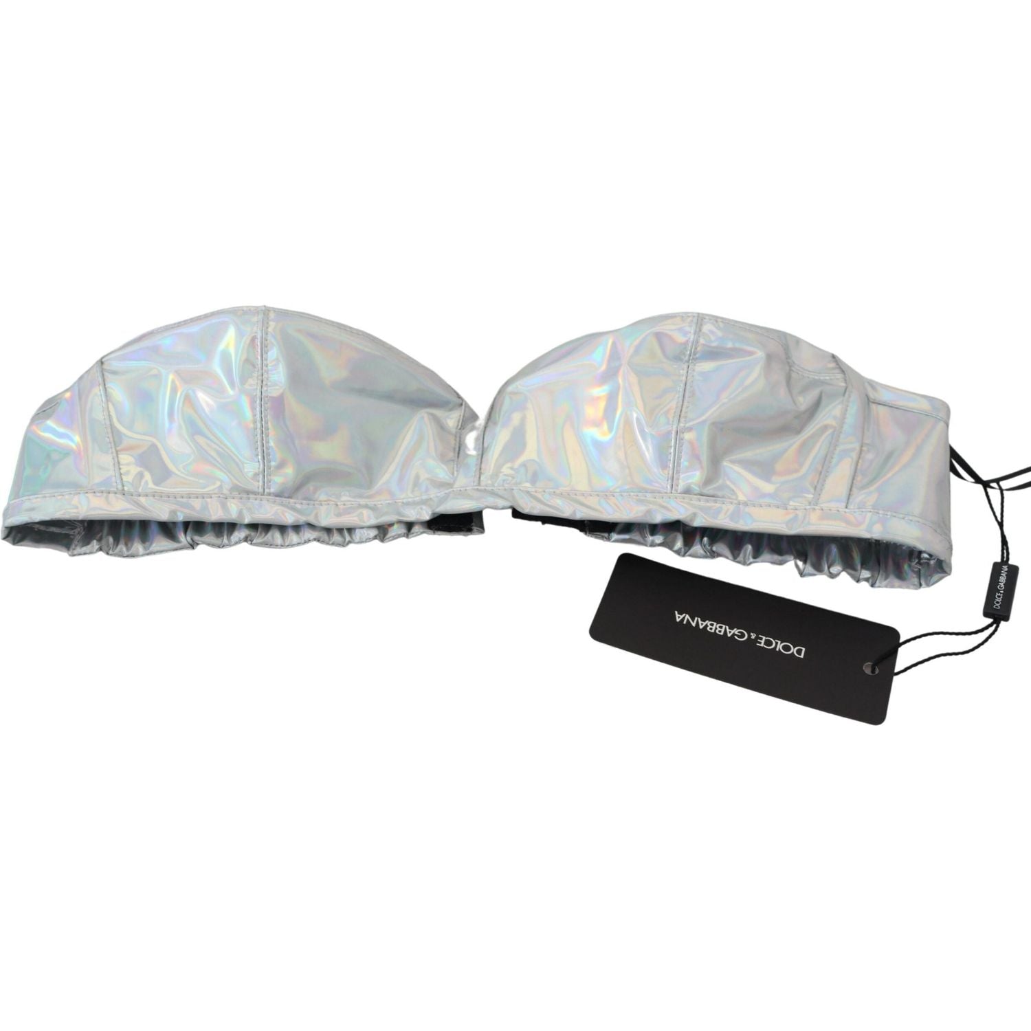 Dolce & Gabbana Silver Holographic Effect Bustier Brassiere Top