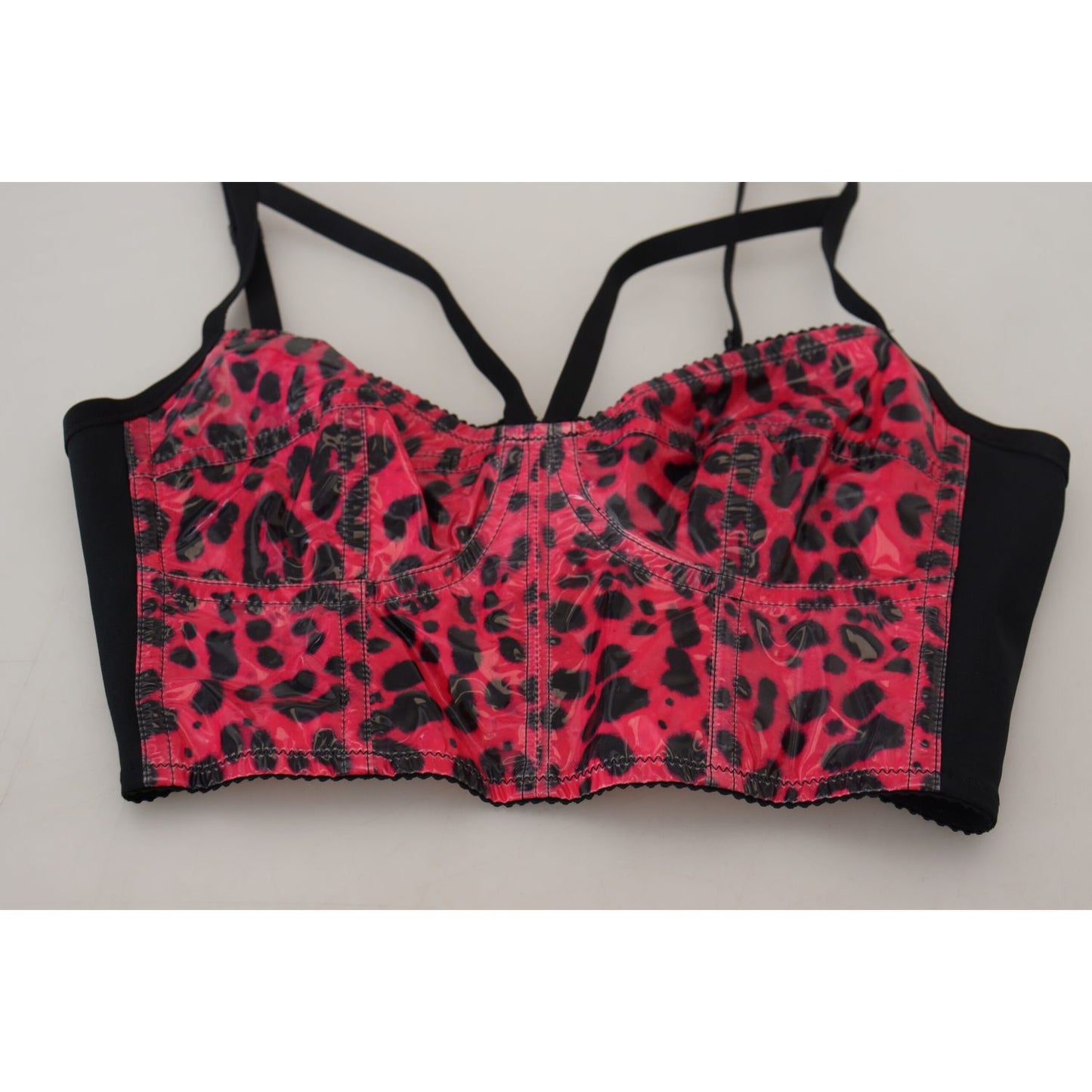 Dolce & Gabbana Pink Leopard Print Cropped Bustier Corset Top