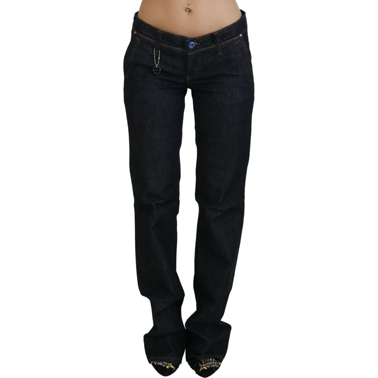 Costume National Blue Low Waist Straight Denim Pants Jeans