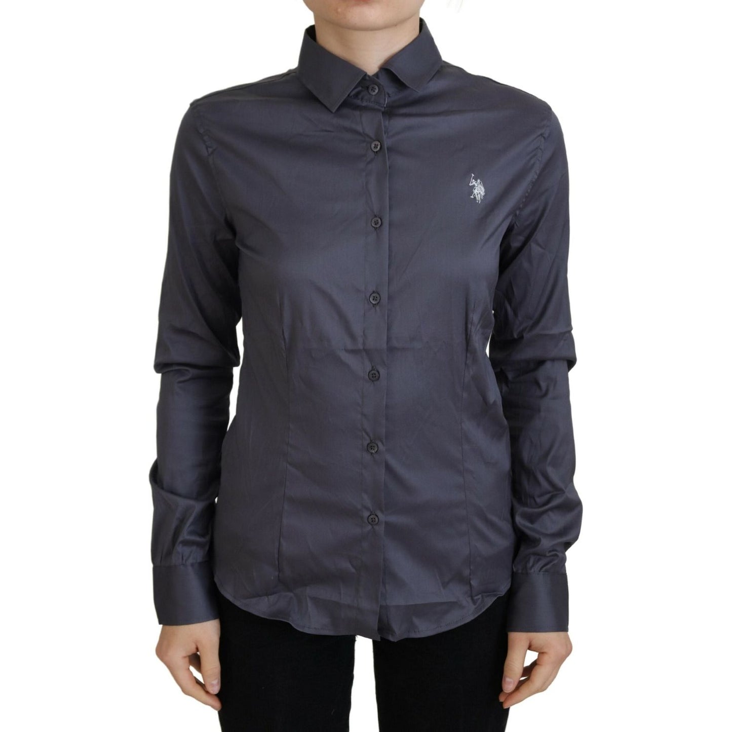 U.S. POLO ASSN. Gray Printed Long Sleeves Collared Top