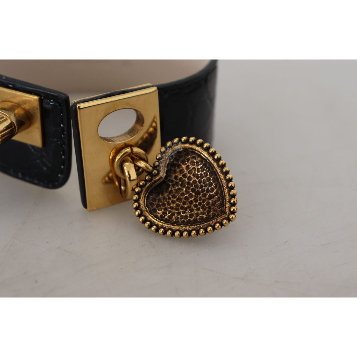 Dolce & Gabbana Black Dauphine Leather DG Heart Key Ring Bracelet