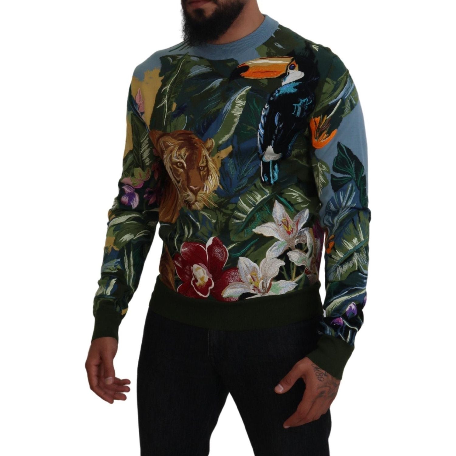 Dolce & Gabbana Multicolor Jungle Wool Pullover Logo Sweater