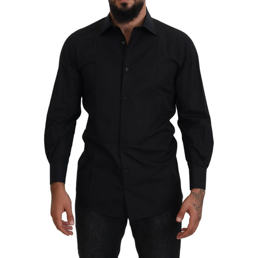 Dolce & Gabbana Black GOLD Cotton Collared Long Sleeve Shirt