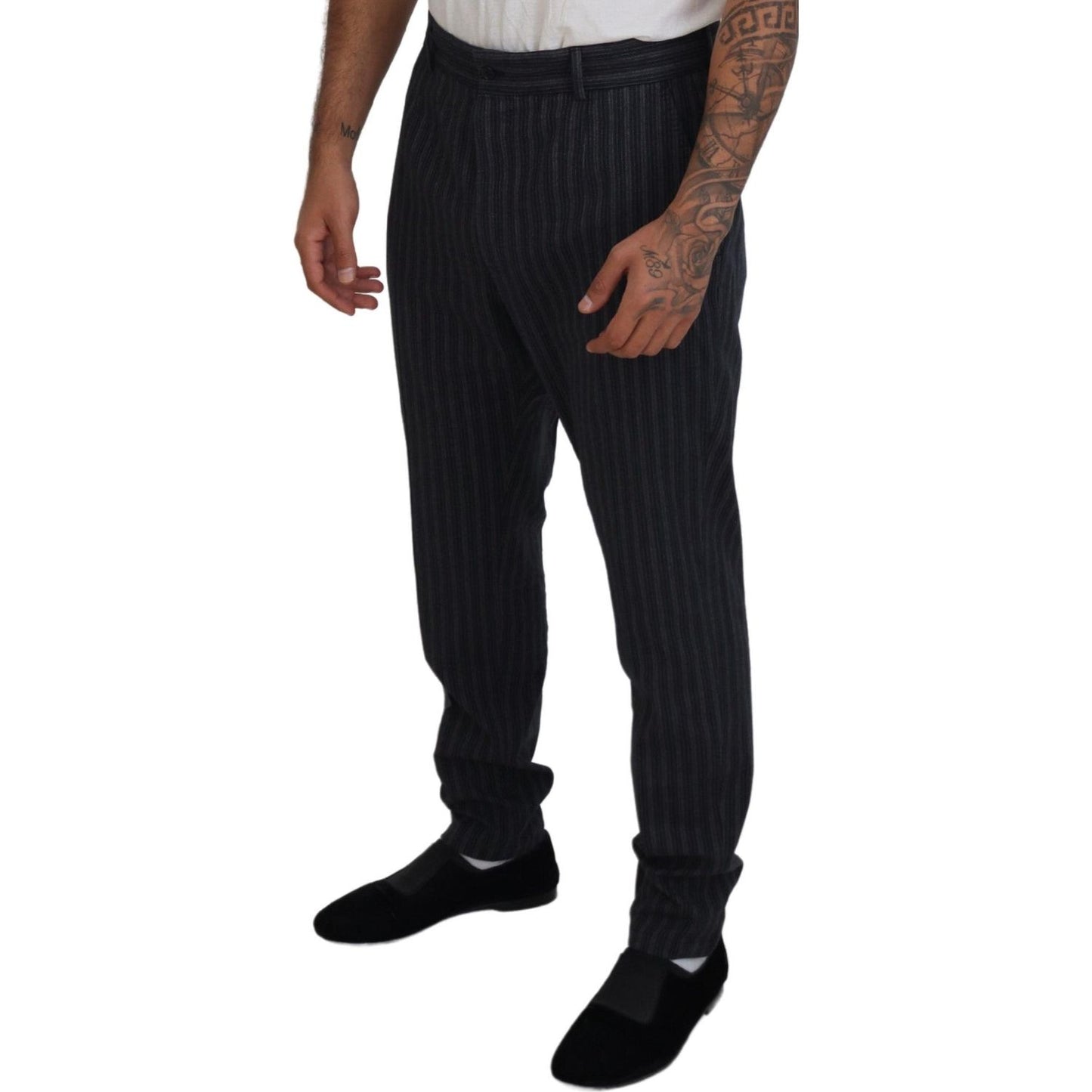 Dolce & Gabbana Dark Gray Stripes Chino Dress Pants