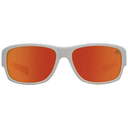 Timberland gray sport sunglasses with gray plastic frame, multicolor polarized lenses, and 100% UVA & UVB protection, for men.