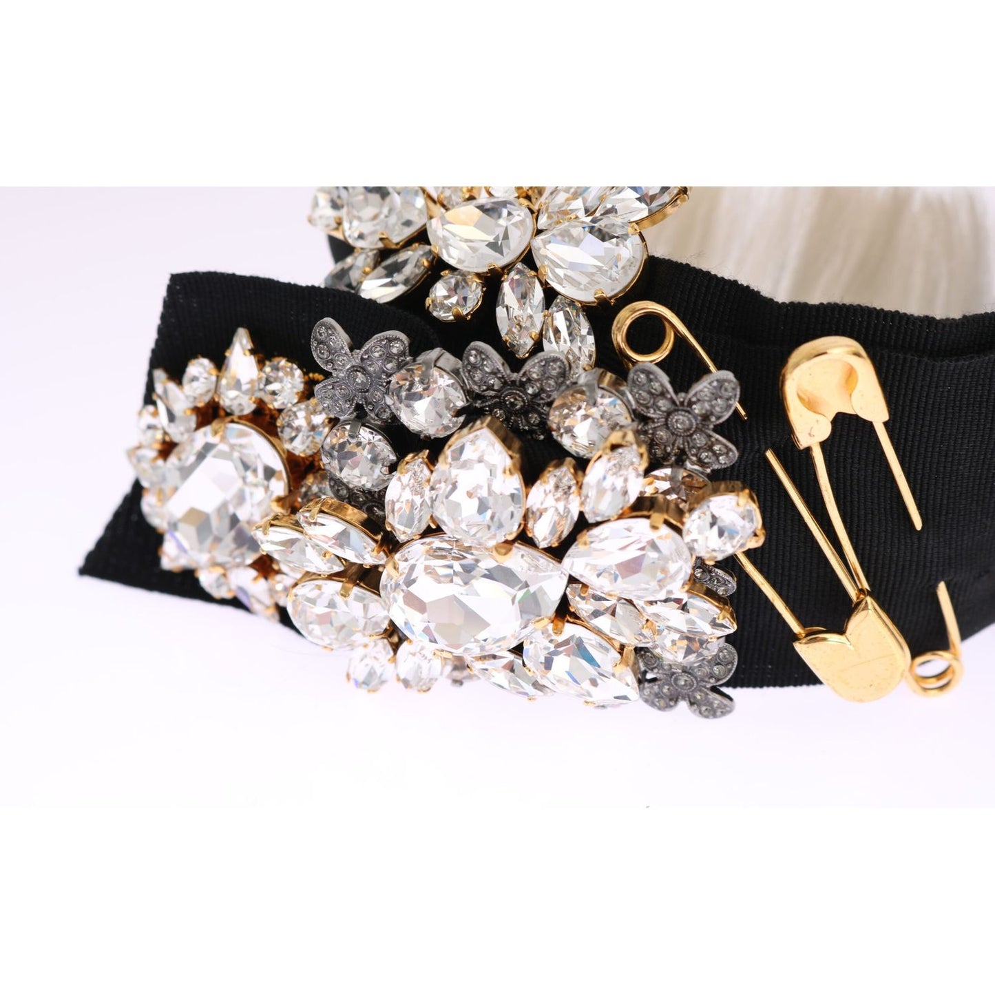 Dolce & Gabbana Black Crystal White Hair Parrucchiera Headband Diadem