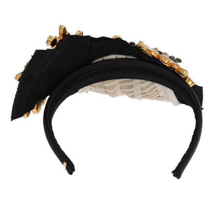 Dolce & Gabbana Black Crystal White Hair Parrucchiera Headband Diadem