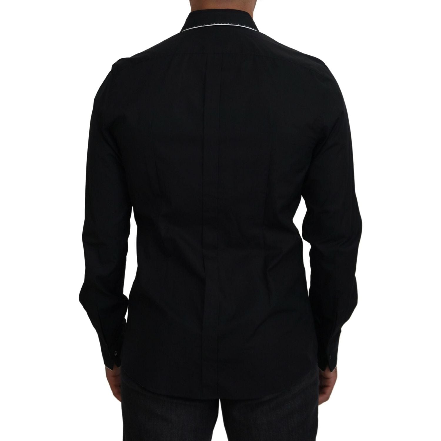 Dolce & Gabbana GOLD Black Tuxedo Slim Fit Cotton Shirt