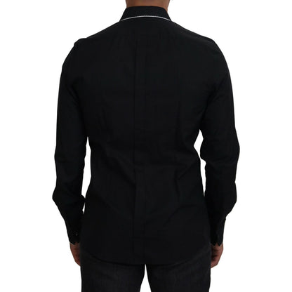 Dolce & Gabbana GOLD Black Tuxedo Slim Fit Cotton Shirt