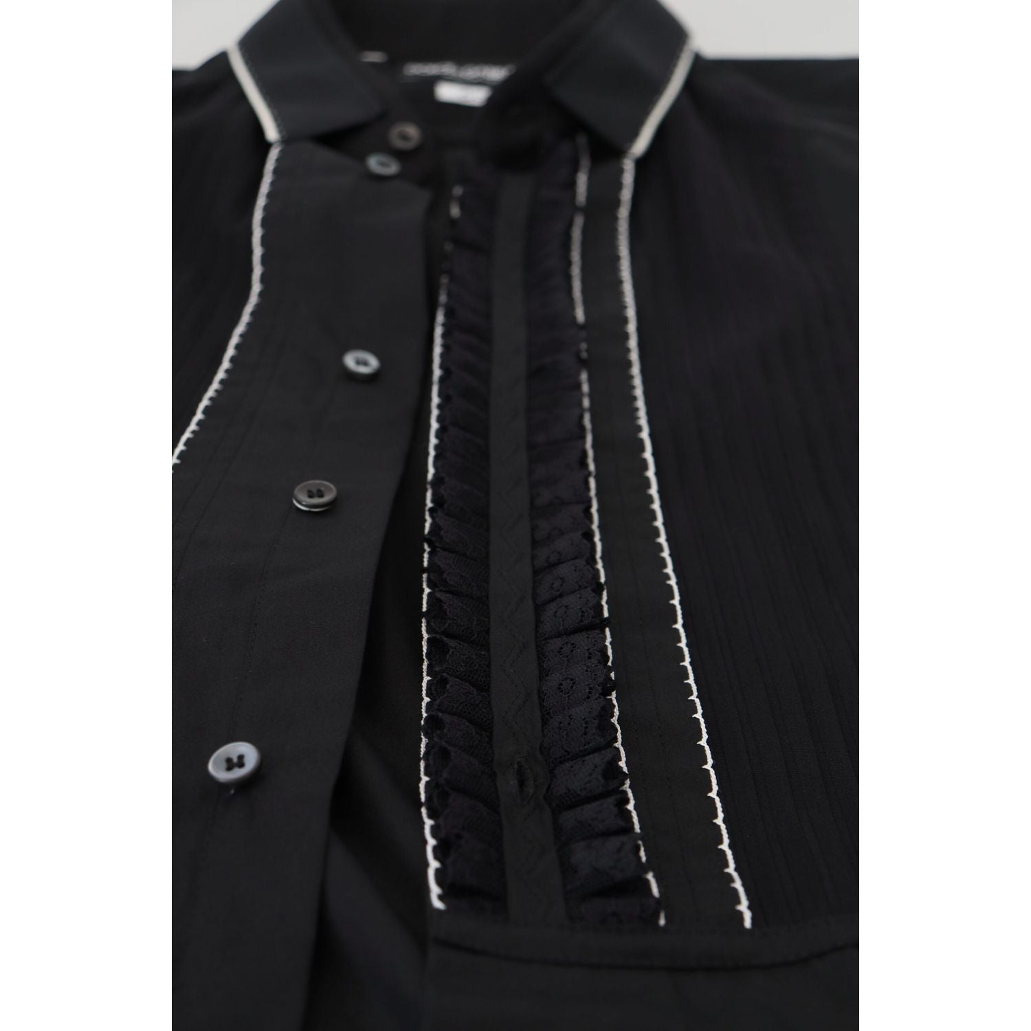 Dolce & Gabbana GOLD Black Tuxedo Slim Fit Cotton Shirt