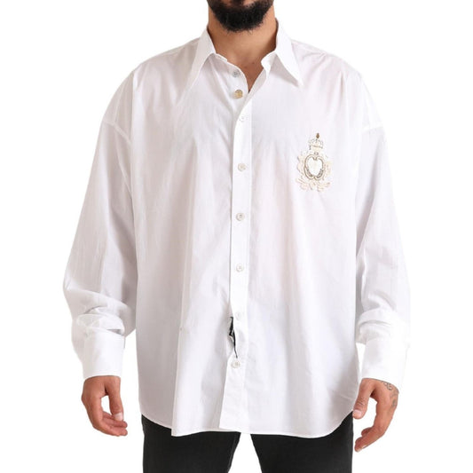Dolce & Gabbana White Logo Cotton Casual Long Sleeves Shirt
