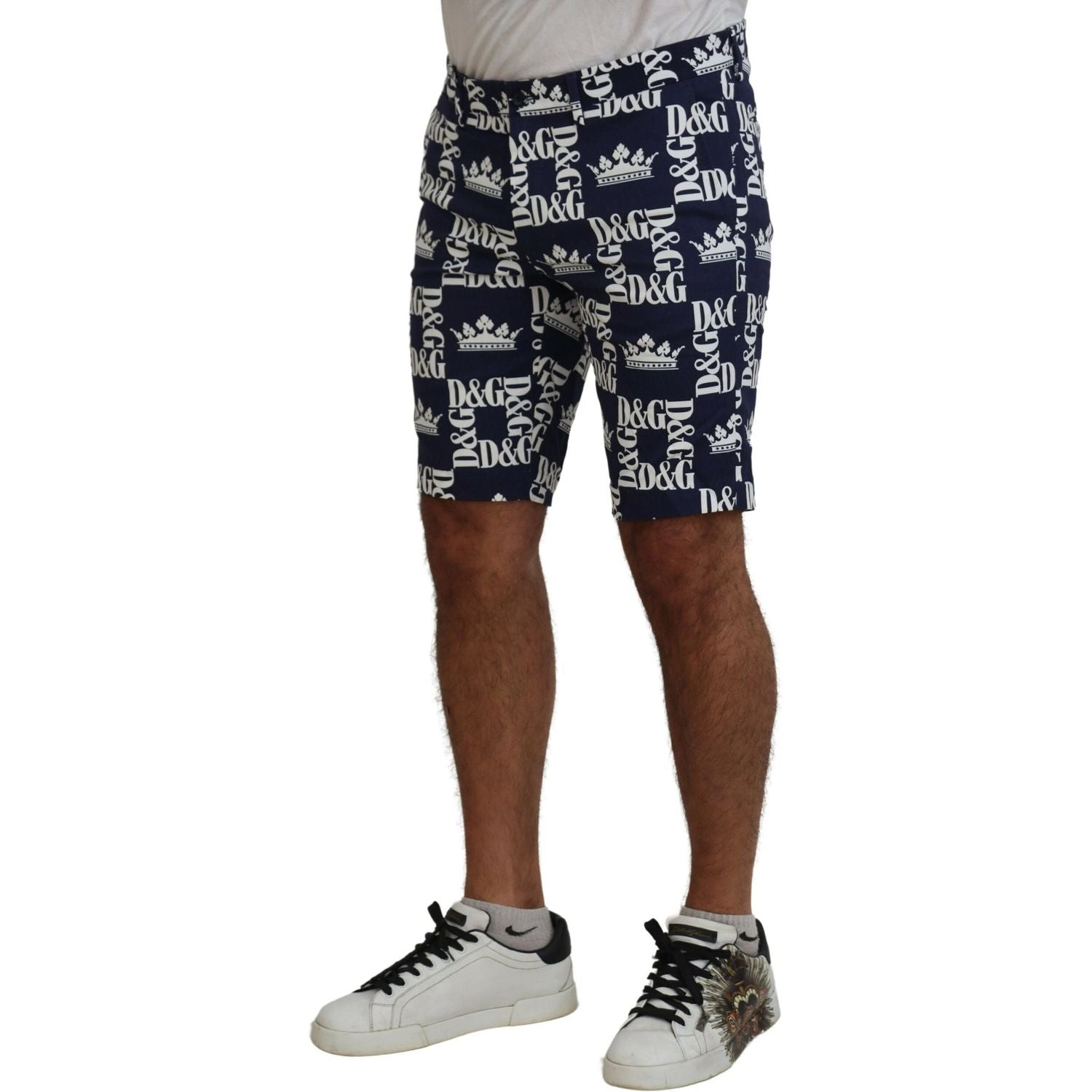 Dolce & Gabbana Blue Logo Print Cotton Chinos Shorts