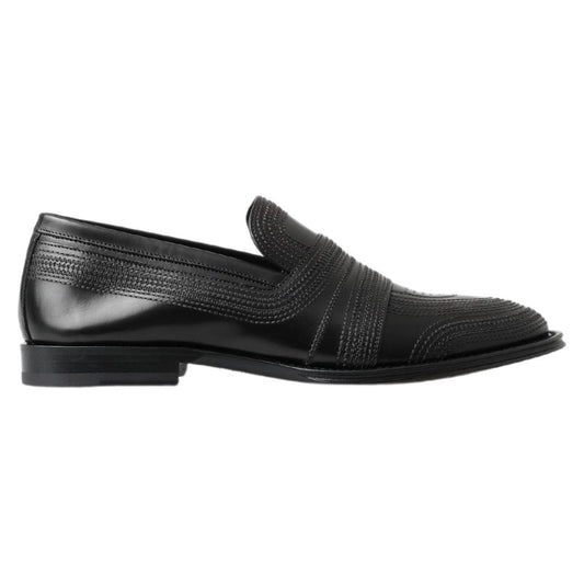 Dolce & Gabbana Black Leather Slipper Loafers Stitched Shoes MV5019-39