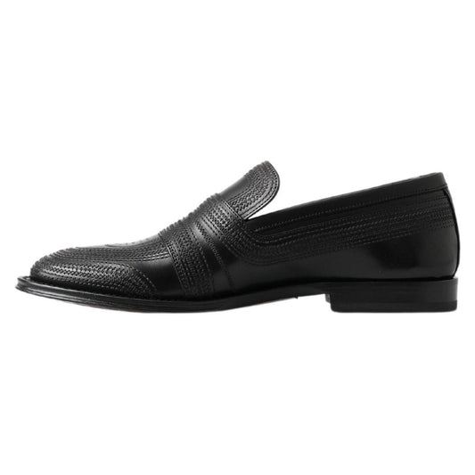 Dolce & Gabbana Black Leather Slipper Loafers Stitched Shoes MV5019-39