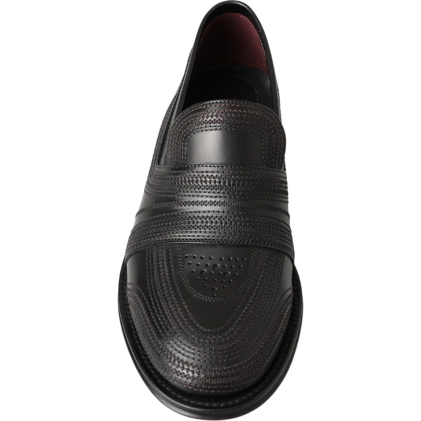 Dolce & Gabbana Black Leather Slipper Loafers Stitched Shoes