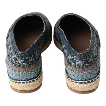 Dolce & Gabbana Blue Gray Leather Buffalo Espadrille Shoes