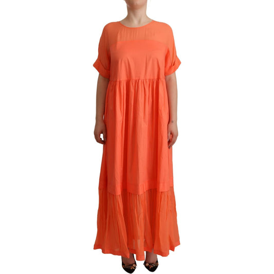 Twinset Coral Cotton Blend Short Sleeves Maxi Shift Dress DR28479-44