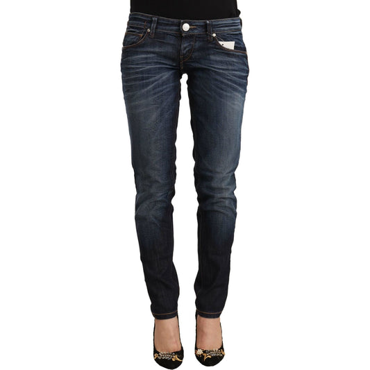Acht Blue Washed Cotton Low Waist Skinny Denim Jeans