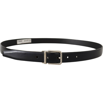 Dolce & Gabbana Black Calf Leather Classic Logo Metal Buckle Belt