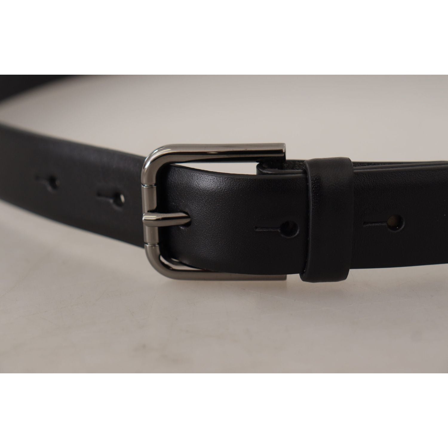 Dolce & Gabbana Black Calf Leather Classic Logo Metal Buckle Belt
