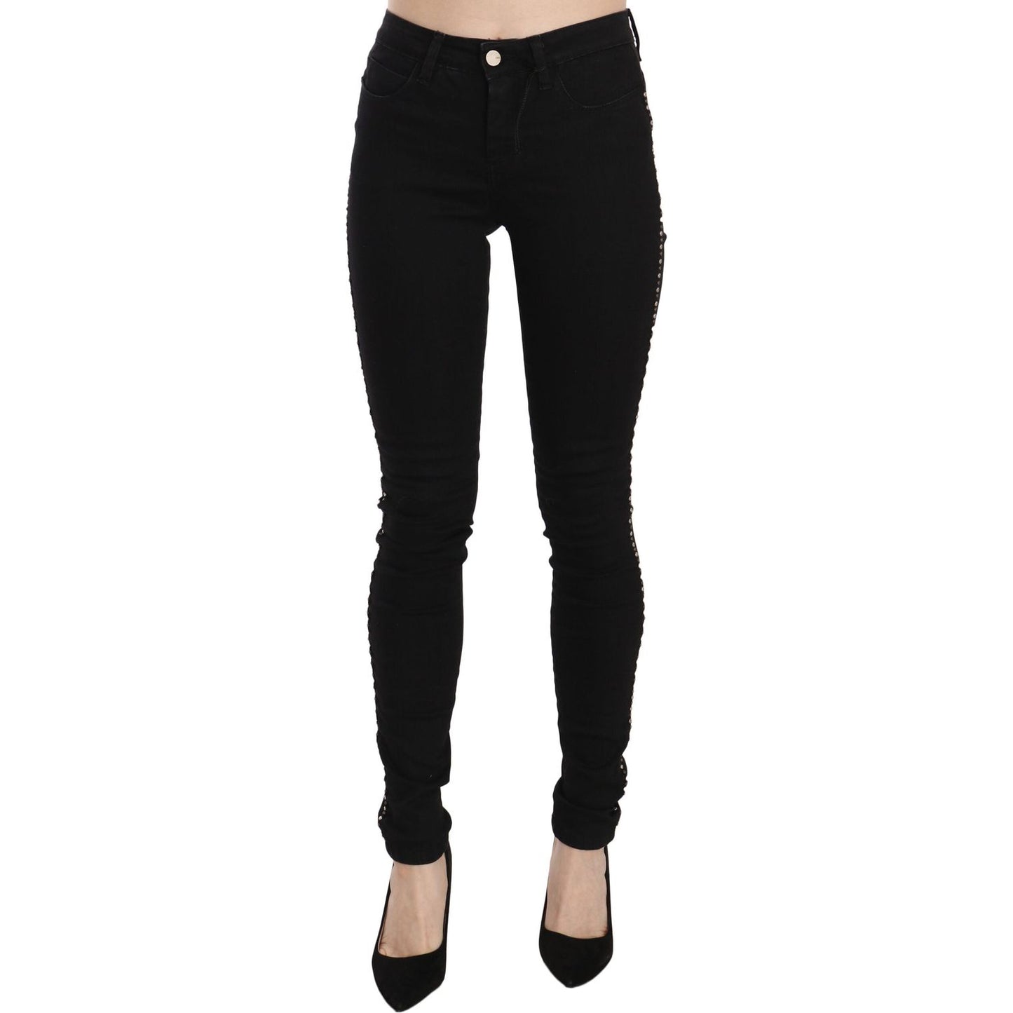 Costume National Black Embellished Mid Waist Skinny Denim Jeans