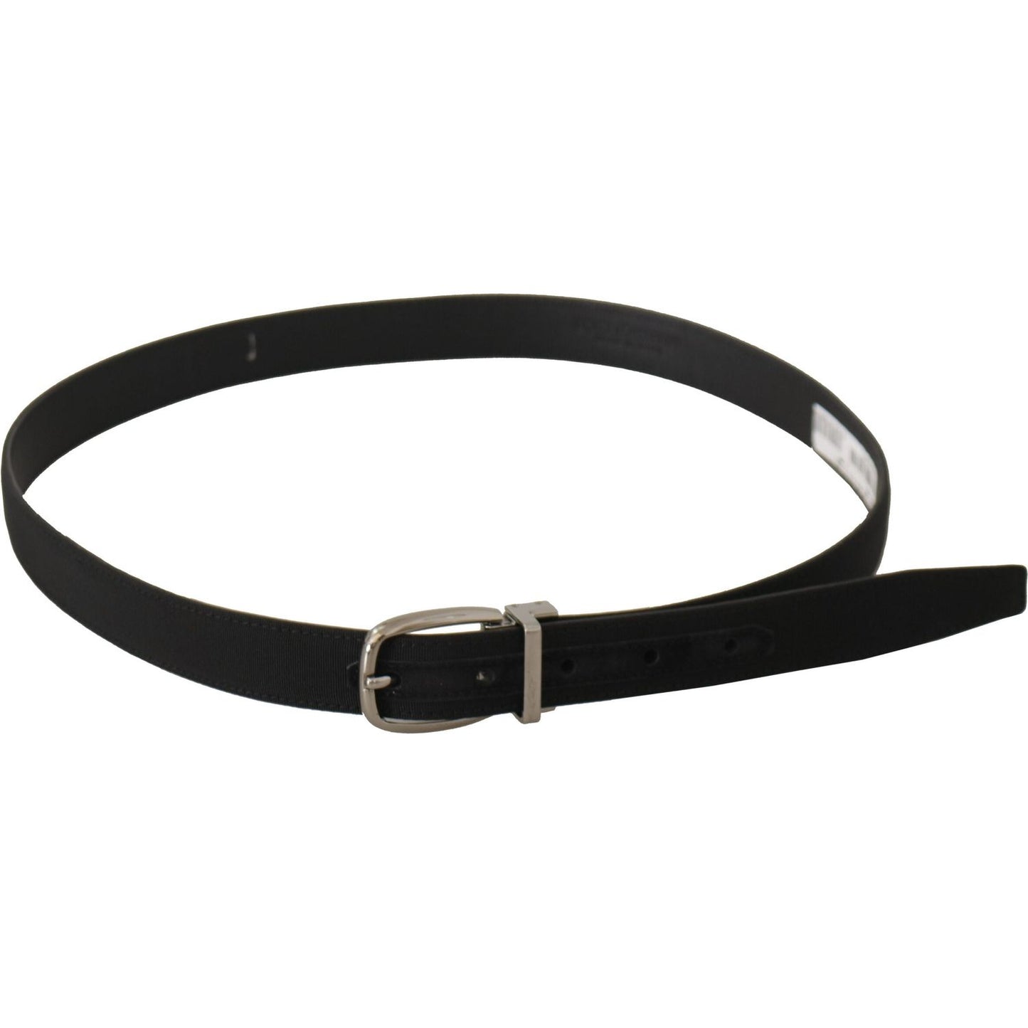 Dolce & Gabbana Black Calf Canvas Silver Tone Logo Metal Belt