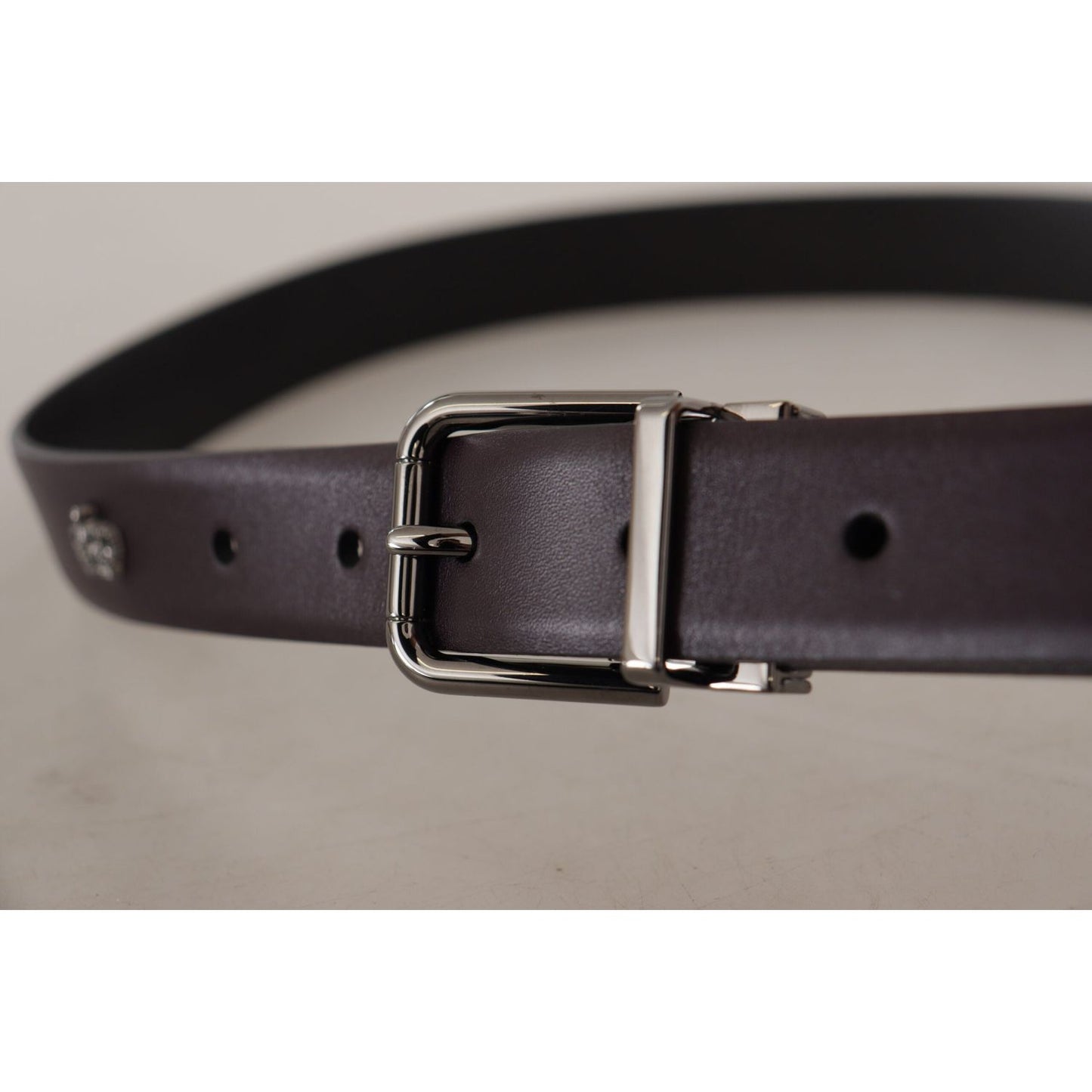 Dolce & Gabbana Dark Purple Leather Box Borchia Metal Buckle Belt