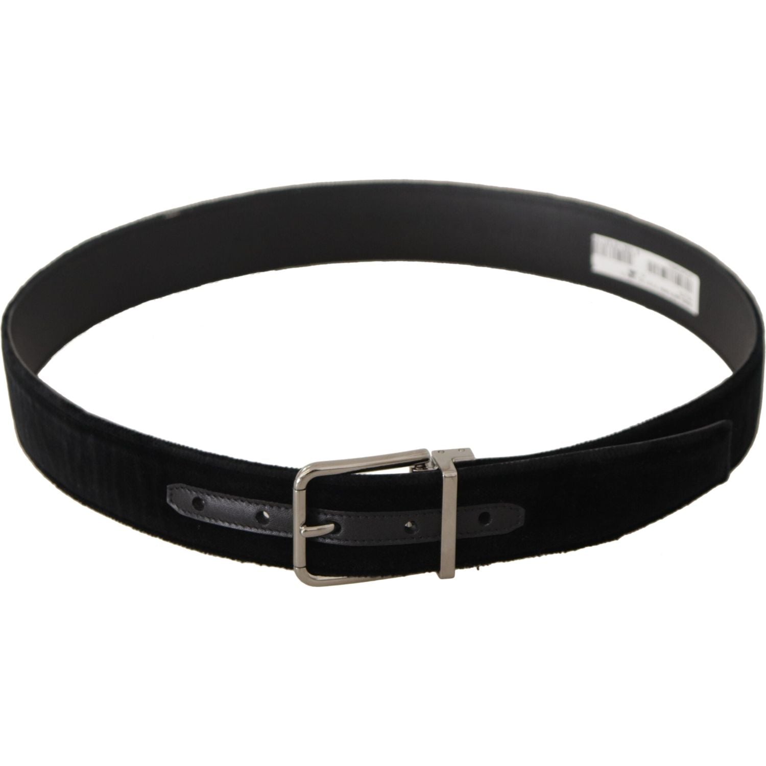 Dolce & Gabbana Black Velvet Silver Logo Engraved Metal Buckle Belt