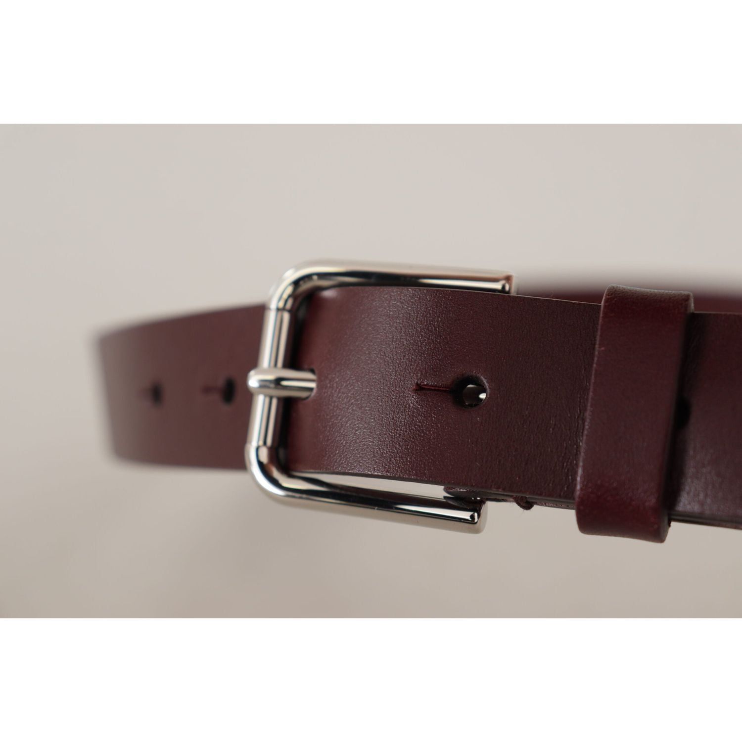 Dolce & Gabbana Maroon Calf Leather Silver Tone Metal Buckle Belt