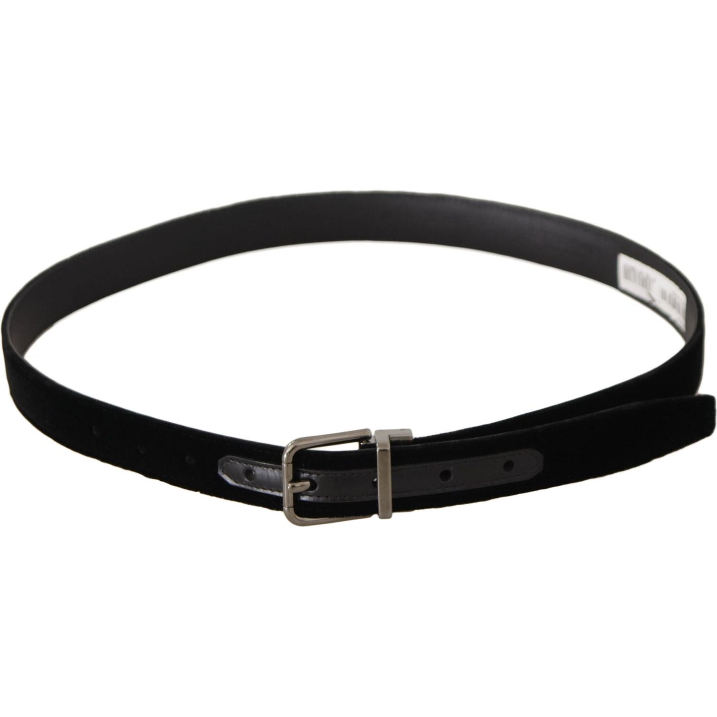 Dolce & Gabbana Black Classic Velvet Logo Engraved Metal Buckle Belt