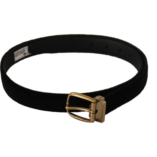 Dolce & Gabbana Black Velvet Leather Gold Tone Metal Buckle Belt