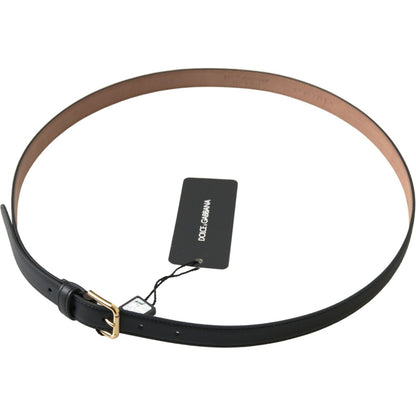 Dolce & Gabbana Black Leather Gold Tone Metal Buckle Belt