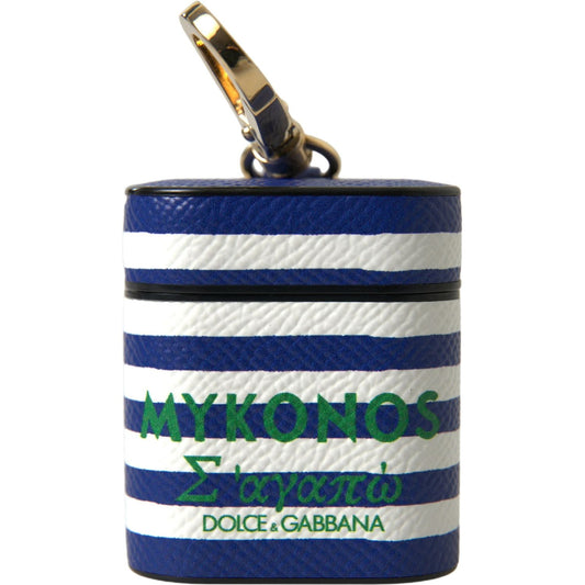 Dolce & Gabbana Blue Stripe Dauphine Leather Logo Print Strap Airpod Case SMY101179