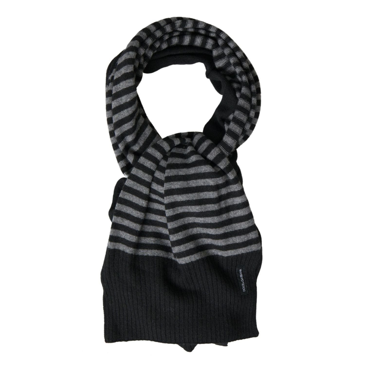 Dolce & Gabbana Black Gray Stripe Wool Neck Wrap Shawl Scarf