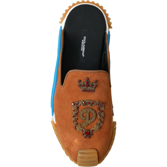 Dolce & Gabbana Brown Suede Crown Logo NS1 Slides Sandals MV5082-39