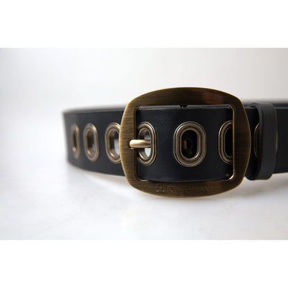 Dolce & Gabbana Black Leather Gold Metal Buckle Men Belt
