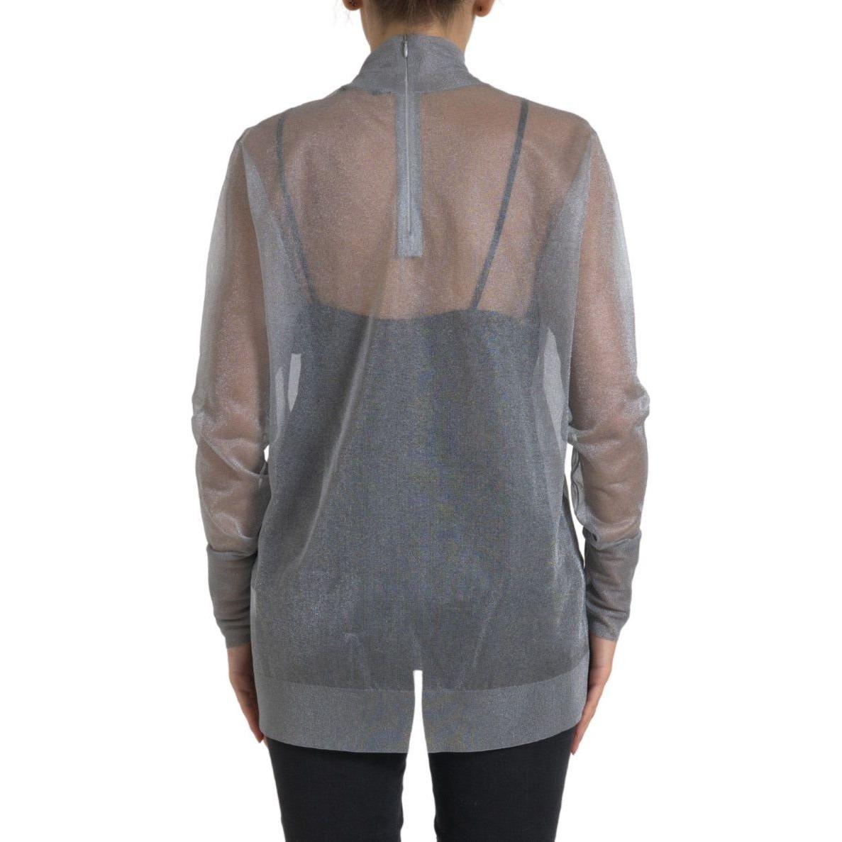 Dolce & Gabbana Gray Mesh Turtleneck Long Sleeve Blouse Top