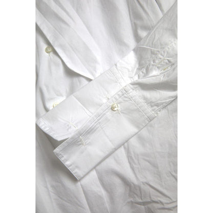 Dolce & Gabbana White Cotton Ascot Collar Long Sleeves Top