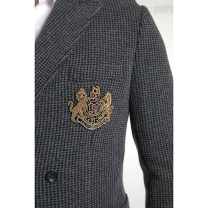 Dolce & Gabbana Gray Logo Embroidery Double Breasted Blazer