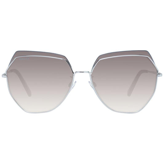 Bally Silver Women's Sunglasses with silver metal frame, multicolor gradient plastic lenses, trapezium half-rim style, UV protection.