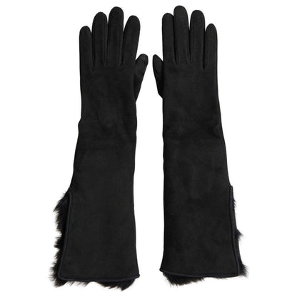 Dolce & Gabbana Black Leather Fur Elbow Length Gloves
