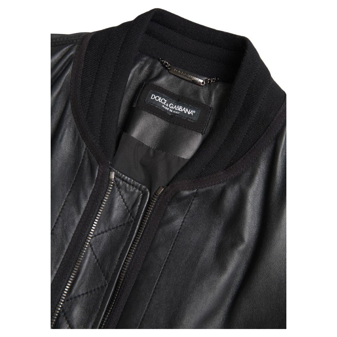Dolce & Gabbana Black Leather Blouson Full Zip Bomber Jacket