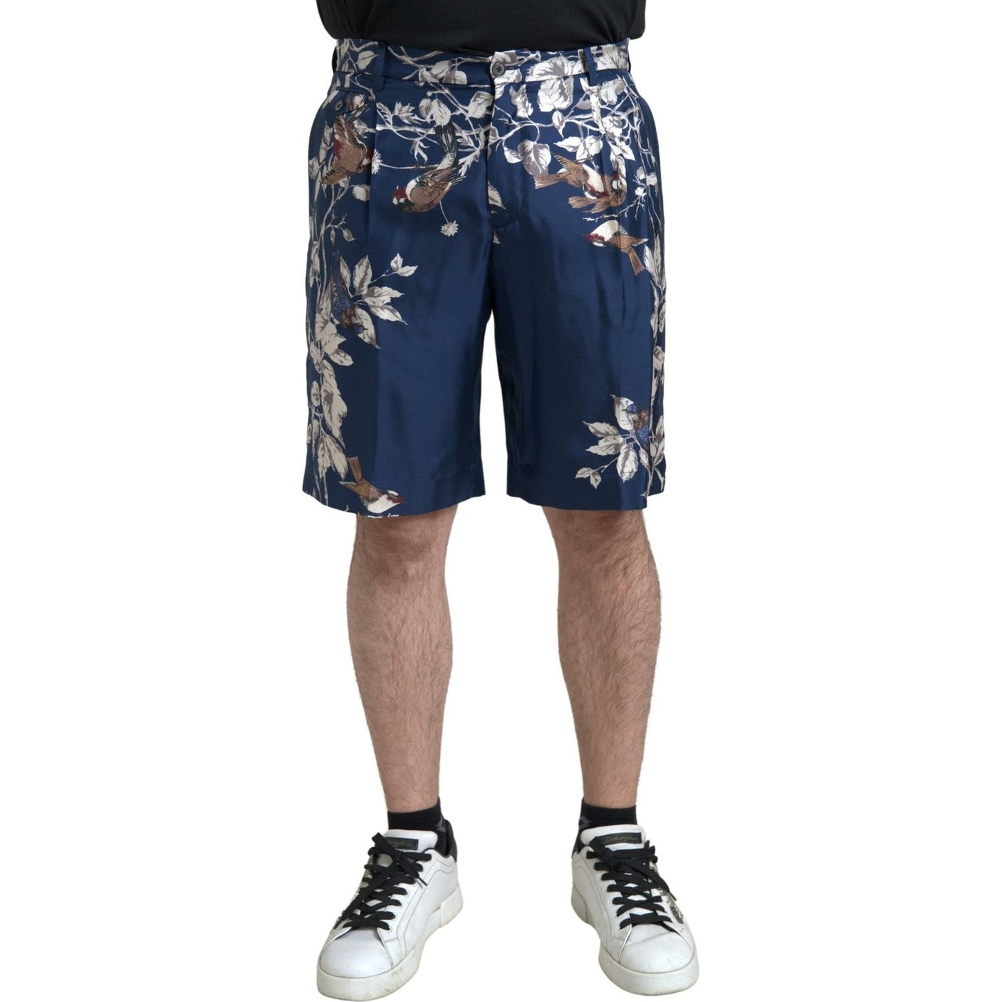 Dolce & Gabbana Blue Floral Print Silk Men Bermuda Shorts