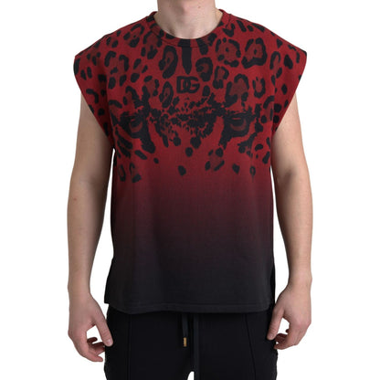Dolce & Gabbana Red Leopard Cotton Sleeveless Tank T-shirt