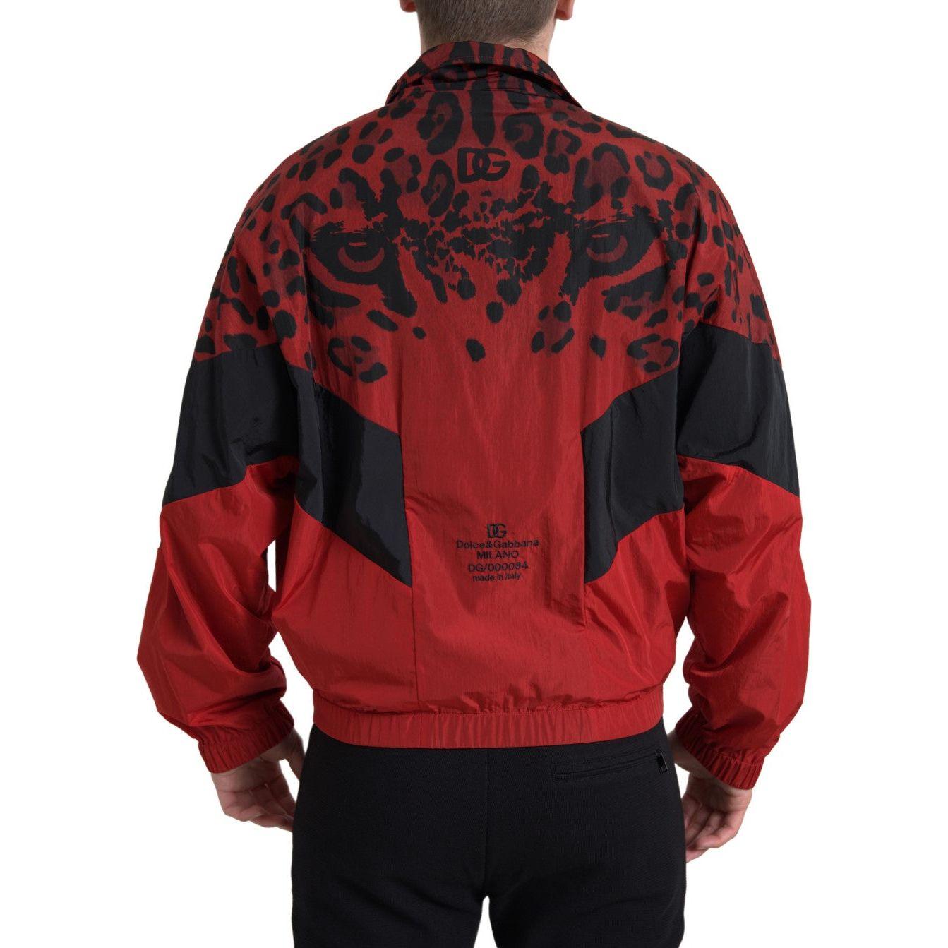Dolce & Gabbana Red Leopard Nylon Full Zip Sweater