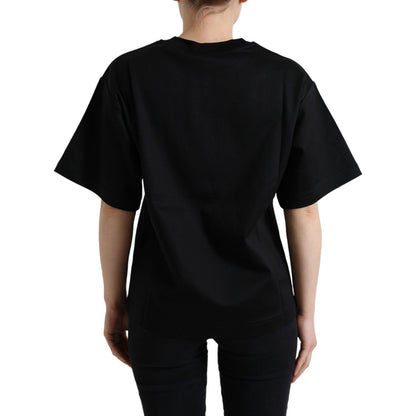 Dolce & Gabbana Black Cotton DG Crystal Crewneck Tee T-shirt