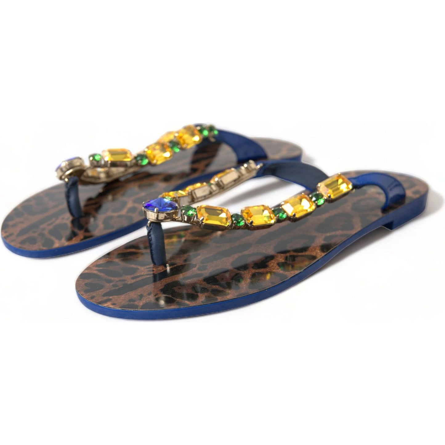 Dolce & Gabbana Blue Crystals Flats Sandals Beachwear Shoes