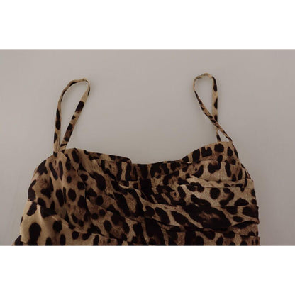 Dolce & Gabbana Brown Leopard Print Ruched Midi Dress